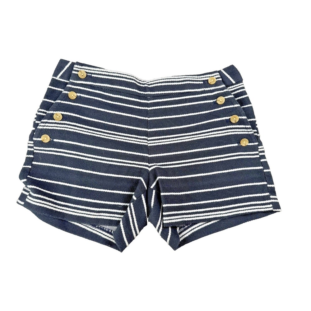 Banana Republic Women's Sz 0 Navy Blue White Stripe Woven Sailor Shorts Casual - Picture 1 of 6